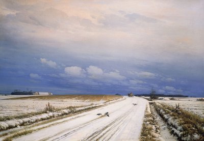 Winterlandschaft mit Pferd und Wagen von Anders Andersen Lundby