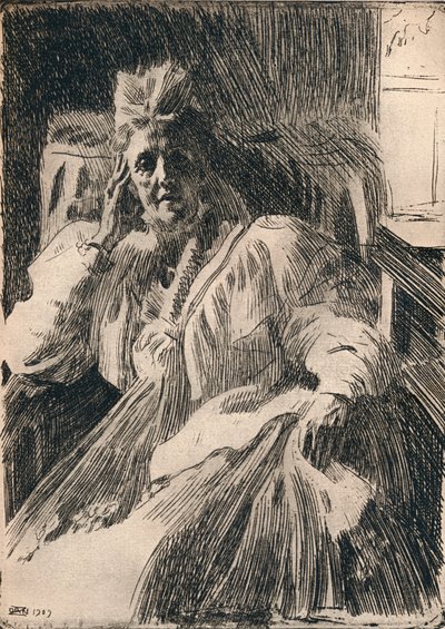 Eine Radierung der Königinwitwe von Schweden, um 1909 von Anders Leonard Zorn