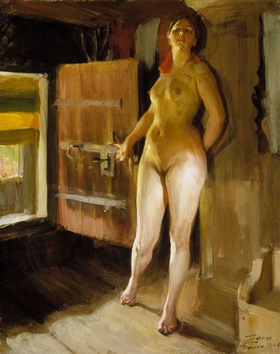 An der Tür des Dachbodens; Mädchen im Dachboden von Anders Zorn