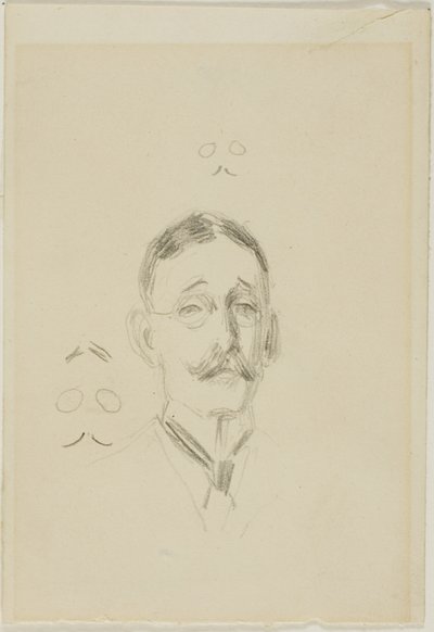 Kopf eines Mannes mit Brille mit zwei Skizzen von Anders Zorn