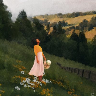 Frau im Wildblumenfeld von Andile Bokweni