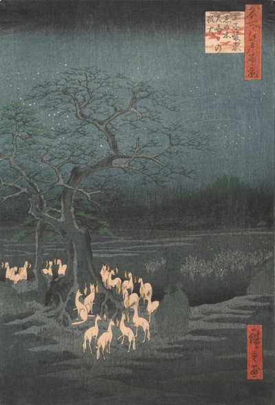 Silvester-Fuchsfeuer am Wechselbaum, Oji, ca. 1857 von Ando Hiroshige