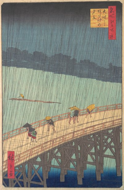 Plötzlicher Regenschauer über Shin-Ohashi-Brücke und Atake, aus der Serie..., 1857 von Ando Hiroshige