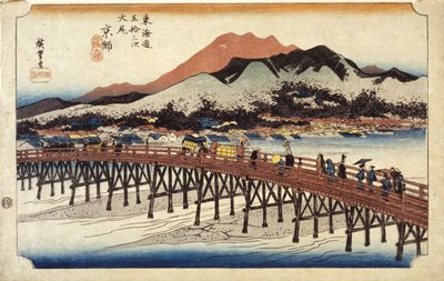 (Figuren überqueren Brücke) von Ando or Utagawa Hiroshige