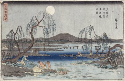 Fischfang bei Mondlicht am Tama-Fluss, aus der Serie 