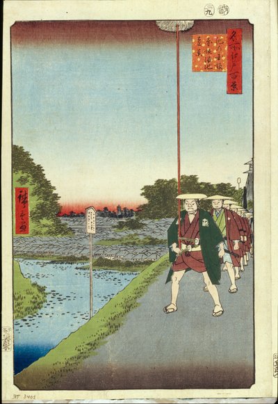 Hundert berühmte Ansichten von Edo: Kinokuni-Hügel und Fernblick auf Akasaka und den Tameike-Teich (1856-1858) von Ando or Utagawa Hiroshige