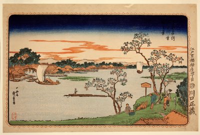 Kirschbäume am Sumida-Fluss, aus der Serie Berühmte Orte in der östlichen Hauptstadt, ca. 1831 (Farbholzschnitt) von Ando or Utagawa Hiroshige