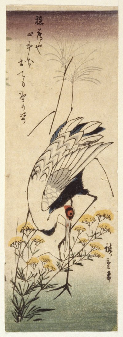 Kranich mit Wildem Senf von Ando or Utagawa Hiroshige