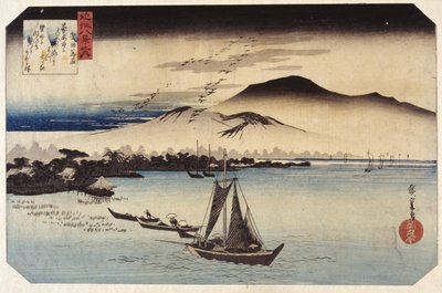 Landende Gänse bei Katada von Ando or Utagawa Hiroshige