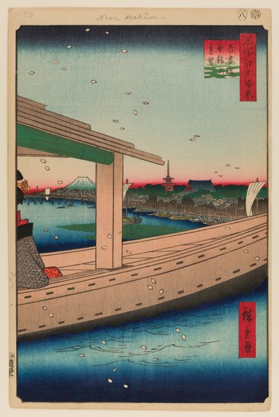 Fernblick auf den Kinryuzan-Tempel und die Azuma-Brücke von Ando or Utagawa Hiroshige