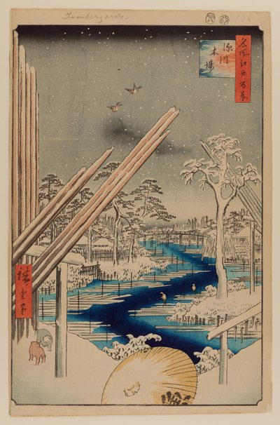 Fukagawa-Holzlager von Ando or Utagawa Hiroshige