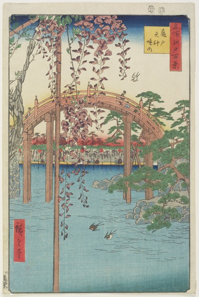 Kameido Tenjin Schrein, Juli 1856 von Ando or Utagawa Hiroshige