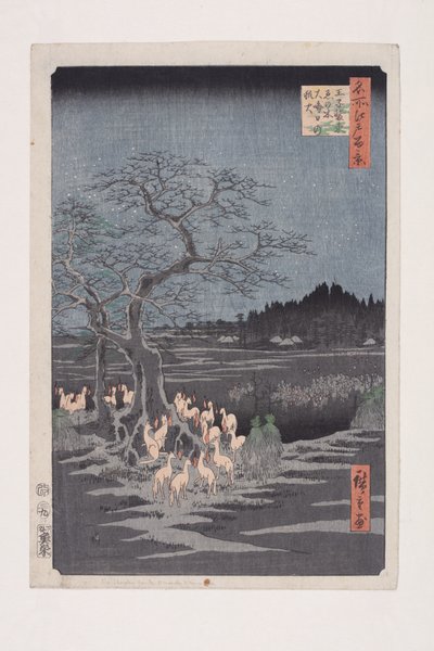 Silvester-Fuchsfeuer am Wechselbaum, Oji von Ando or Utagawa Hiroshige