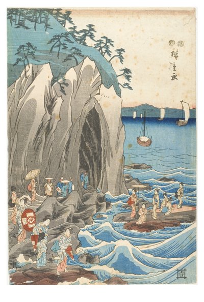 Pilgerfahrt zur Ausstellung der Benzaiten-Statue im Hauptschrein von Iwaya in der Provinz Sagami (Holzschnitt auf Papier) von Ando or Utagawa Hiroshige