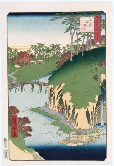 Fluss der Wasserfälle, Oji, aus der Serie "Hundert Ansichten berühmter Orte in Edo" von Ando or Utagawa Hiroshige