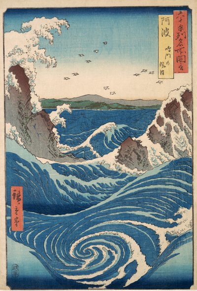 Raue See bei den Strudeln von Awa, aus Ansichten berühmter Orte in den sechzig Provinzen, veröffentlicht 1855 von Ando or Utagawa Hiroshige