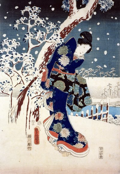 Schneeszene im Garten eines Daimyo, Teil eines Triptychons von Ando or Utagawa Hiroshige