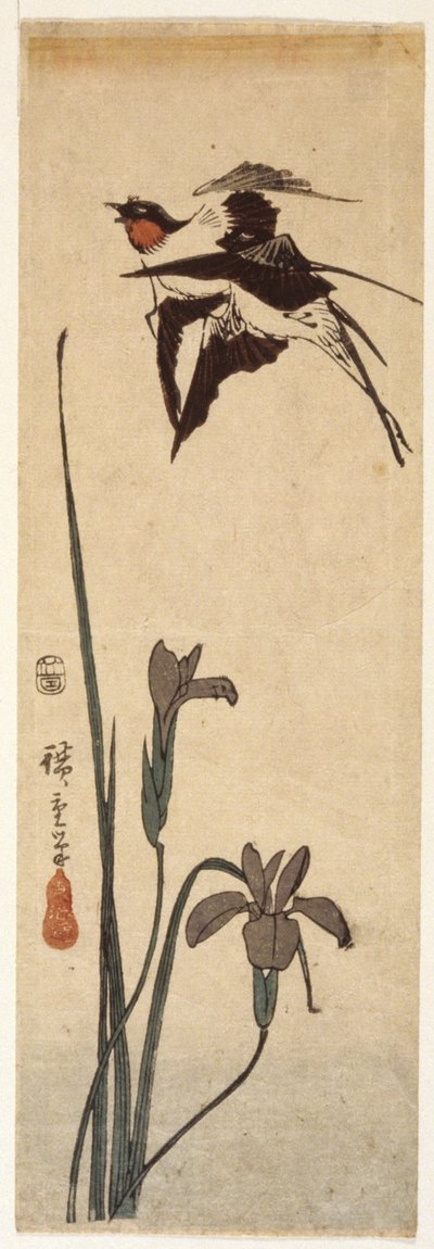 Schwalben und Iris von Ando or Utagawa Hiroshige