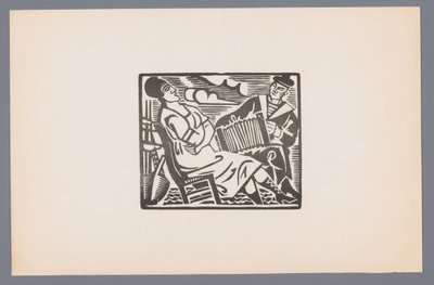 Frau auf Stuhl und Matrose mit Akkordeon (Serie: Sechs Holzschnitte mit maritimen Szenen) von André Lhote