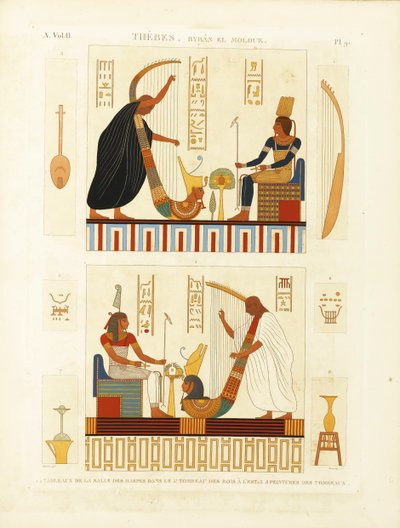 Gemälde von zwei Harfenspielern im Grab von Pharao Ramses III. im Tal der Könige von Andre Dutertre
