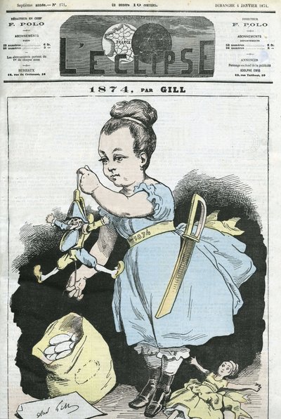 1874: Eine Frau manipuliert eine Puppe. Titelblatt in "L