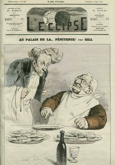Im Palast der Buße, Karikatur des Präsidenten der Republik Adolphe Thiers (1797-1877). Titelblatt in „L