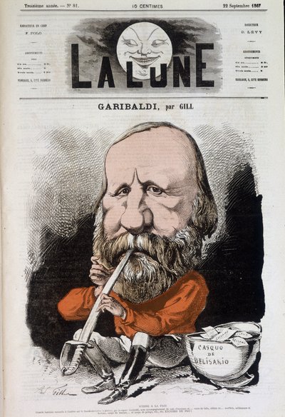 Giuseppe Garibaldi (1807-1882), Hymne an den Frieden - von Gill, in „The Moon“ vom 22.09.1867 von Andre Gill