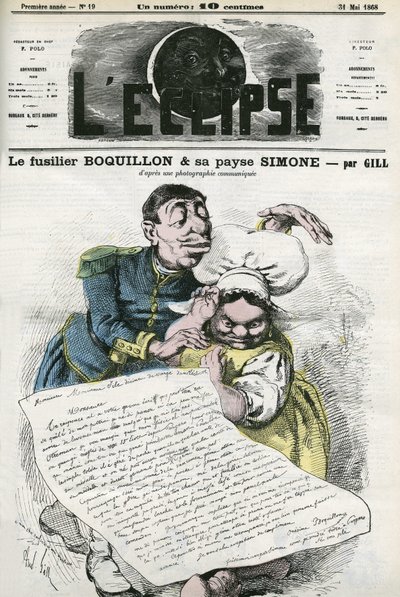 Illustration von „Fusilier Boquillon und seine Bäuerin Simone“. Titelblatt in „L