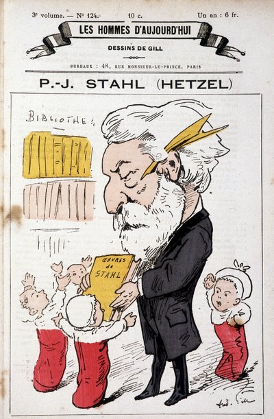 Porträt-Karikatur von Pierre Jules Hetzel, der Stahl