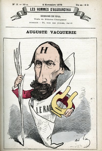 Porträt von Auguste Vacquerie (1819-1895), französischer Dichter, Dramatiker und Journalist. Karikatur von Gill, Paris von Andre Gill
