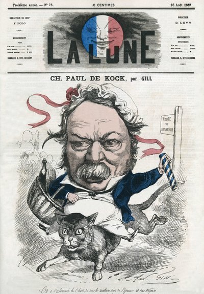 Porträt von Charles Paul de Kock (1793-1871), französischer populärer Romanautor. Karikatur von Gill, in „The Moon“, 18. August von Andre Gill