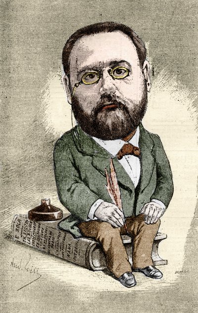 Porträt von Emile Zola (1840-1902) französischer Schriftsteller. Karikatur von Andre Gill für die Illustre Welt. von Andre Gill