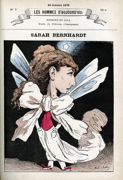 Porträt von Henriette Rosine Bernard, genannt Sarah Bernhardt (1844-1923), französische Theaterschauspielerin. Karikatur von Gill, Paris von Andre Gill