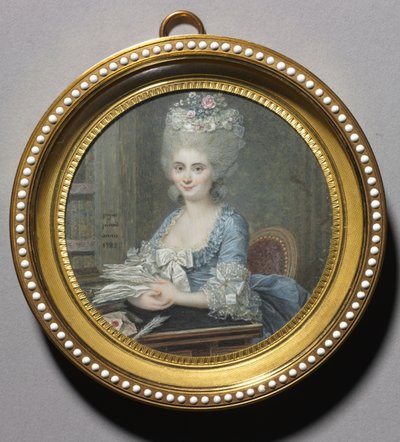 Porträt einer Frau in einem blauen Kleid von Andre Pujos