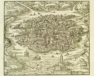 Stadt Quinsai (heute Tianjin), Stich aus La Cosmographie Universelle (Universelle Kosmographie) von Andre Thevet von Andre Thevet