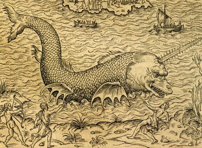 Seemonster, Gravur aus der Universal Cosmology, von Andre Thevet, Paris von Andre Thevet