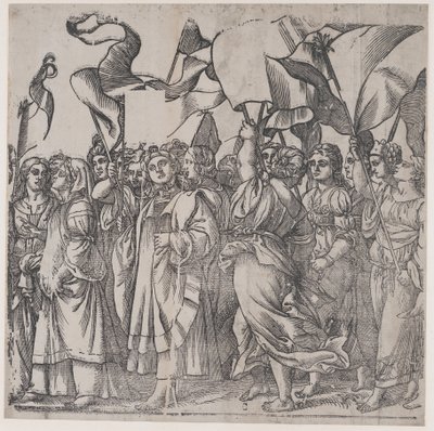 Sektion C: weibliche Märtyrer und Heilige mit Bannern, aus Der Triumph Christi, 1836 von Andrea Andreani