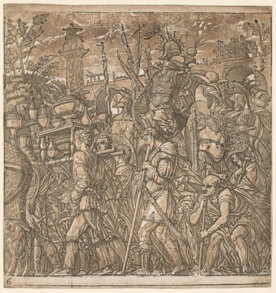 Der Triumph von Julius Caesar: Soldaten tragen Vasen und Kriegstrophäen, 1593-99 von Andrea Andreani
