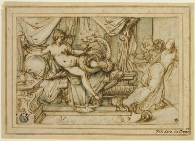 Olympias, Mutter von Alexander, besucht von Zeus in Gestalt einer Schlange von Andrea Boscoli