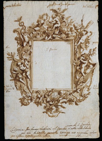 Orthogonale Zeichnung für allegorischen Rahmen, ca. 1700, von Andrea Brustolon von Andrea Brustolon