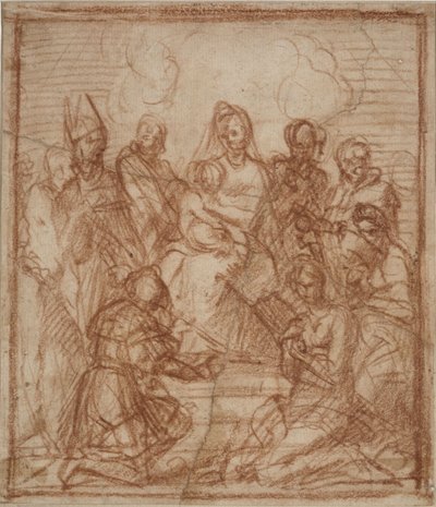 Thronende Madonna mit Kind und acht Heiligen (Kompositionsstudie für das Altarbild in Sarzana) von Andrea del Sarto
