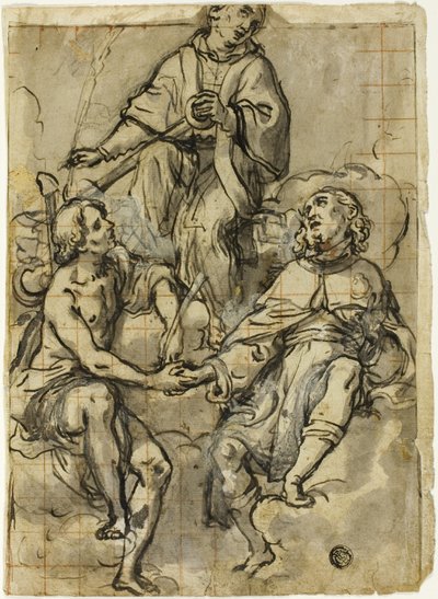 Heiliger Clemens flankiert von den Heiligen Sebastian und Rochus von Andrea Lilio