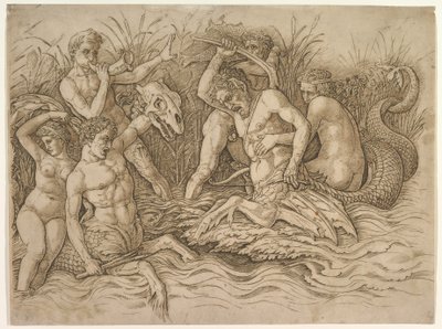 Schlacht der Meeresgötter (rechter Teil des Frieses) von Andrea Mantegna