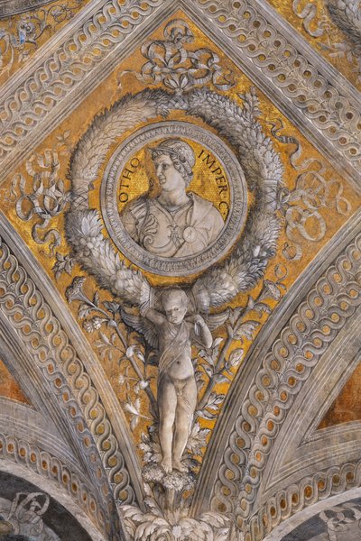 Herzogspalast: Gewölbe der Brautkammer oder Camera Picta, ein Raum im Nordostturm des Schlosses von San Giorgio in Mantua, berühmt für den Freskenzyklus von Andrea Mantegna von Andrea Mantegna