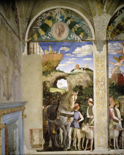 Pferd und Stallbursche mit Jagdhunden, aus der Camera degli Sposi oder Camera Picta, 1465-74 (Detail) von Andrea Mantegna