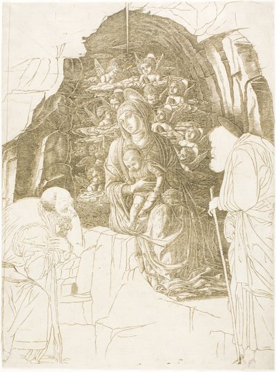 Die Anbetung der Heiligen Drei Könige (Jungfrau der Grotte) von Andrea Mantegna