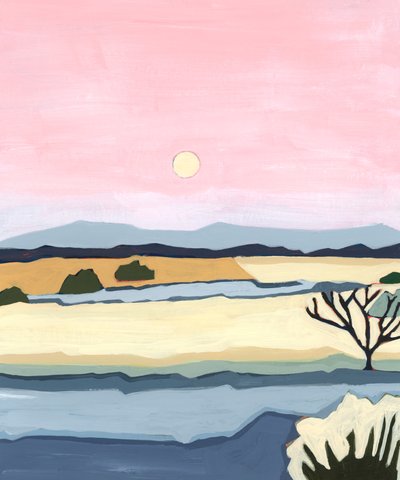 Rosa Sonnenuntergang über Villacuri, 2023 von Andrea Mejia