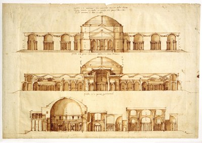 Rekonstruktionsprojekt der Bäder des Agrippa, Rom, ca. 1550 von Andrea Palladio