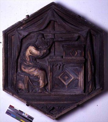 Musik, sechseckige dekorative Reliefkachel aus einer Serie, die die sieben freien Künste darstellt, möglicherweise basierend auf Entwürfen von Giotto (ca. 1266-1337) ca. 1334-48 von Andrea Pisano