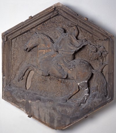 Die Kunst der Jagd, sechseckige dekorative Reliefkachel aus einer Serie, die die Praktiker der Künste und Wissenschaften darstellt, möglicherweise basierend auf Entwürfen von Giotto (ca. 1266-1337) ca. 1334-48 von Andrea Pisano